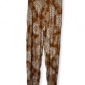 Lotus and Luna brown floral harem pants with elastic waist OS Sm/Med/L